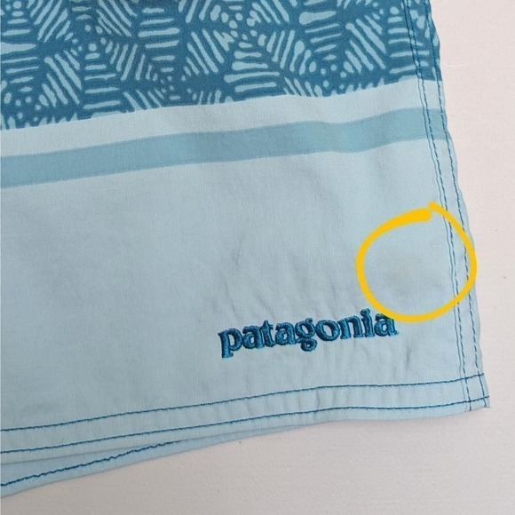 Patagonia Board Shorts 36 Blue Geo Stripe Surf Beach Hiking Drawstring Closure - Picture 3 of 11
